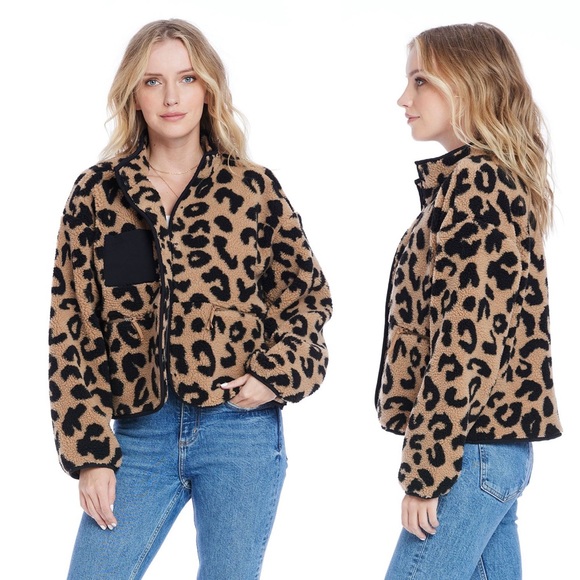 Saltwater Luxe Ciara Teddy Jacket Full Zipper Leopard Print Medium - Picture 2 of 8